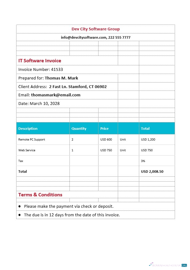 Download IT Software Invoice Template Photoshop template